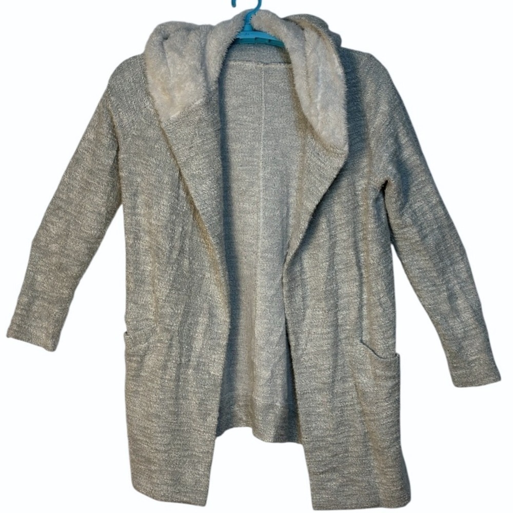 LOFT Hooded Open Front Cardigan Sweater Gray Knit Pockets Casual Loungewear‎ M